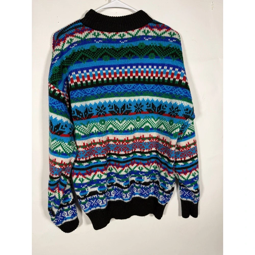 Vintage Fair Isle Crewneck Sweater Multi-Color Geometric Knit Pullover Mens XL
